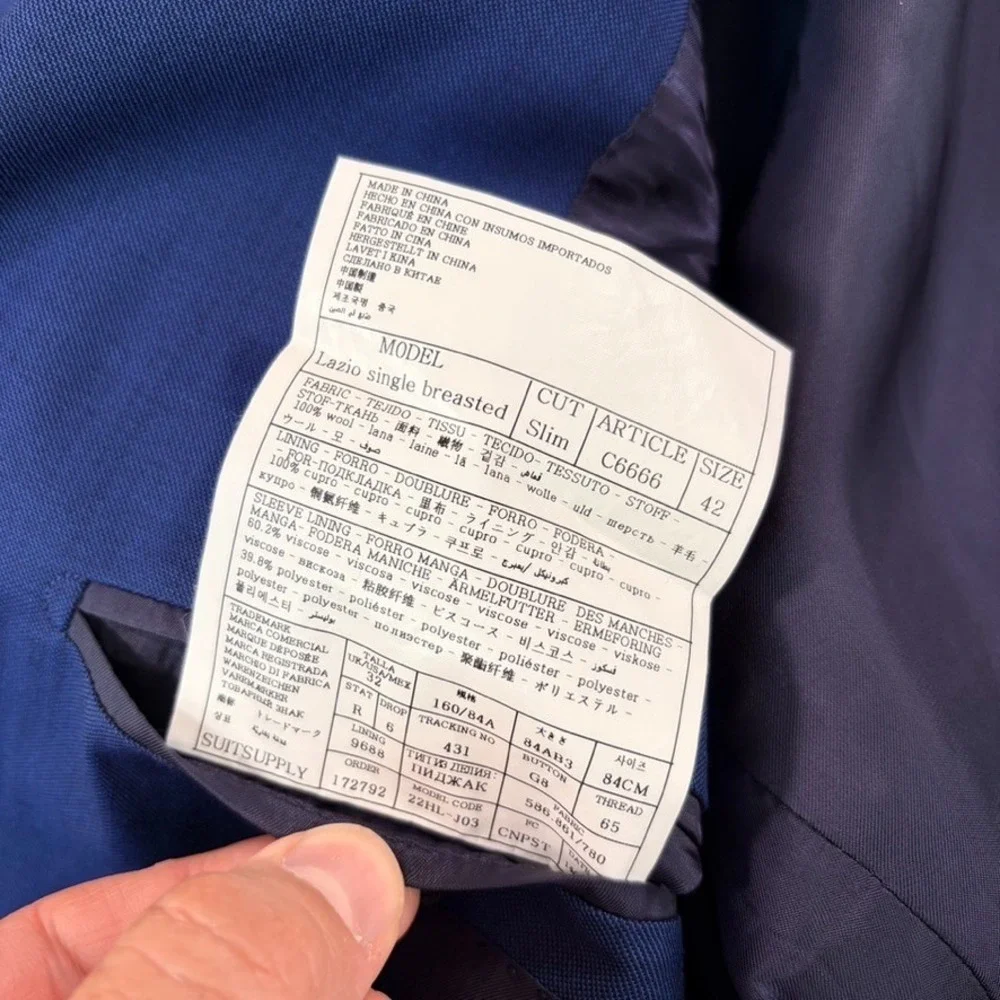 SuitSupply Vitale Barberis Lazio Blazer Men 34R Slim Blue Wool Surgeon Cuff